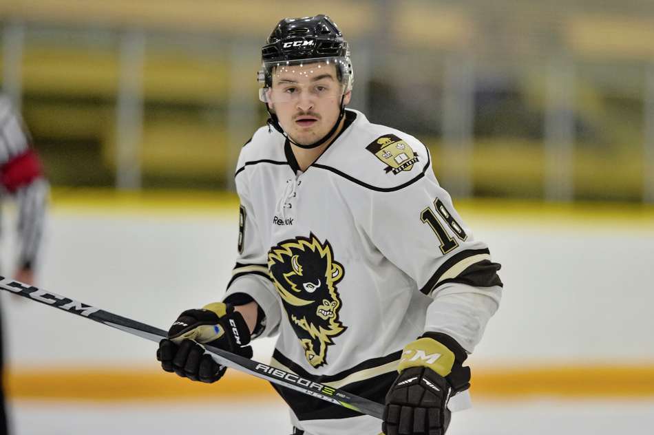 Jeff and Tara Miller For Bison Sports
Former East Coast Hockey League player Michael St. Croix is leading the Bisons in scoring and is ranked fourth in Canada West with nine goals and 29 assists.