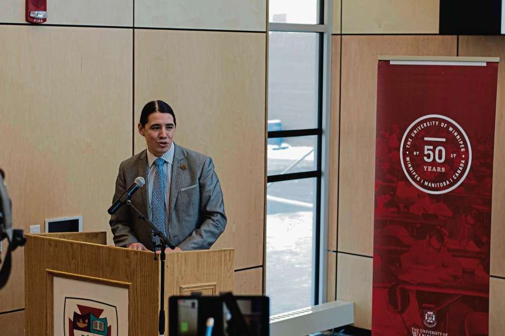 Alana Trachenko
Winnipeg Centre MP Robert-Falcon Ouellette announces a $2.5 million Social Sciences and Humanities Council of Canada grant at the University of Winnipeg.