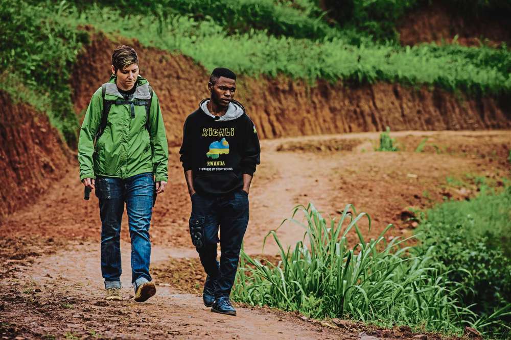 Courtesy of Julie Fulsher
Julie Epp (left) with her adoptive son Claude Hashakimana in Rwanda, where Epp travelled for three weeks this spring. She and her crew worked on a documentary on young people in the area.