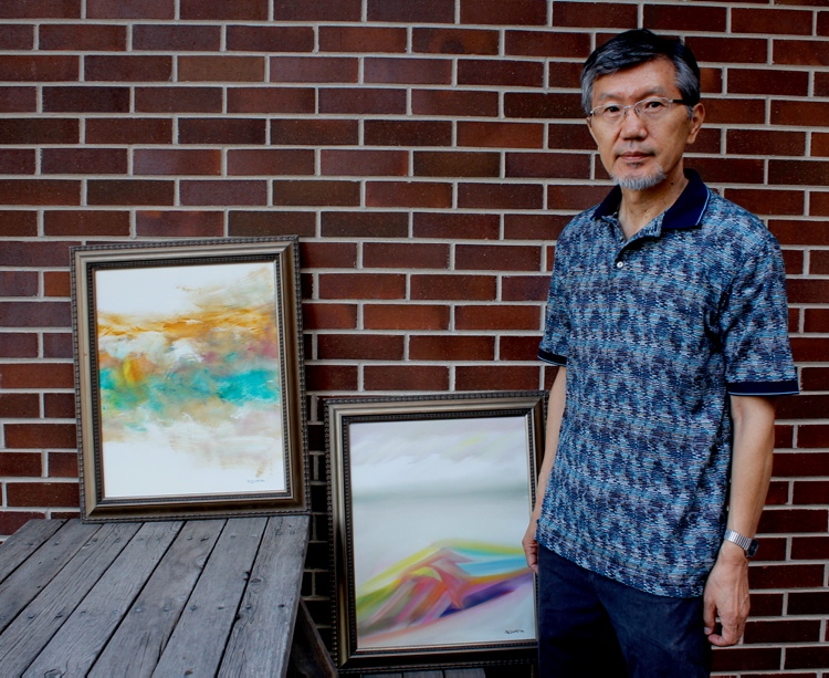 Artist displaying and selling oil paintings Our Communities