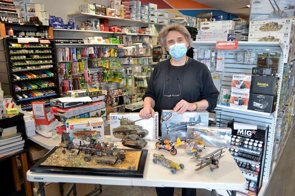 Photo by John Kendle
Darryl Audette of Manitoba Model Builders shows off some scale models at Hobby Sense.