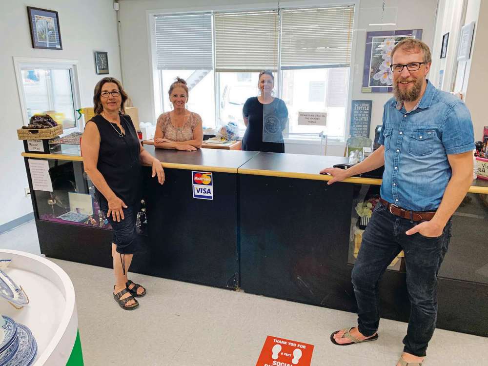 Tony Zerucha
(From left) Prairie Crocus Thrift Shop board members Kim Swanson and Candace Anaka-Pare, manager Janice Howard and Riverwood Church Community pastor Jon Courtney celebrate the extension of a funding partnership between the two organizations.