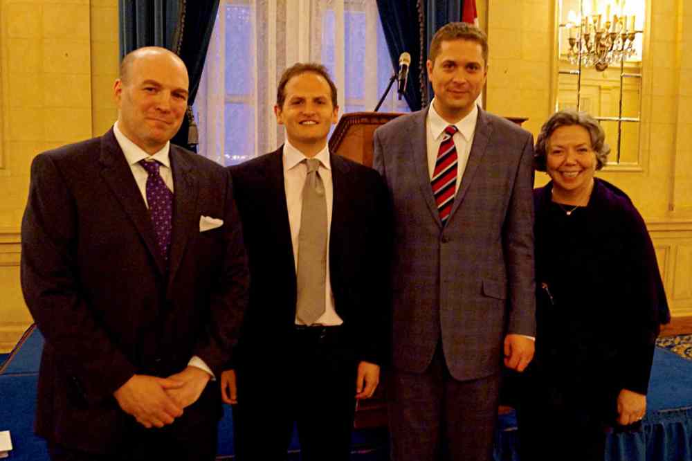 Supplied photo
Michael Saj (St. Mary’s Academy), Chris Young (Kelvin High School), The Honourable Andrew Scheer, and Winnipeg South Centre MP Joyce Bateman. Scheer recently visited local high schools as part of his parliamentary outreach program.