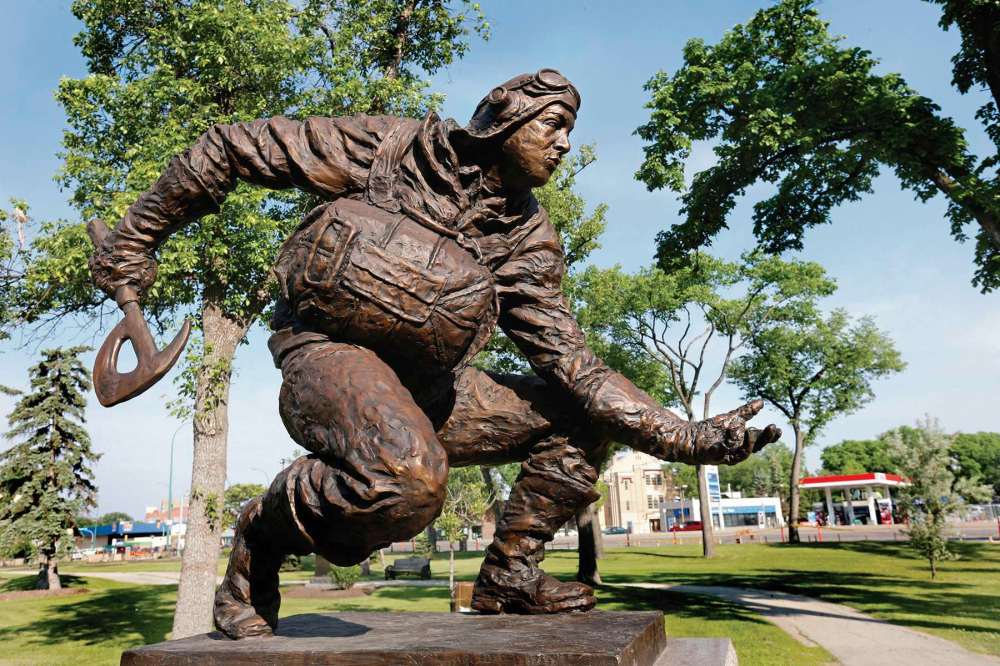 Photo by Wayne Glowacki / Winnip
This statue in Vimy Ridge Park was placed in 2015 to honour Canadian hero Andrew Mynarski, who was posthumously awarded the Victoria Cross after trying to save tail gunner Pat Brophy in his crippled Lancaster bomber over France in 1944. The tail gunner survived the crash and told the story of Mynarski’s valiant efforts. The statue is just one of many local memorials to Canada’s war heroes.