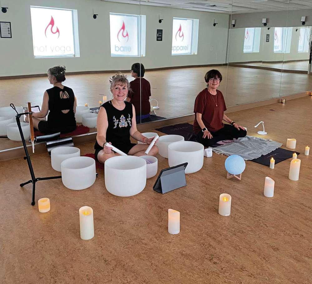 Supplied photo by Reg Beauchemin
Karen Beauchemin (left) and Lise Mireault at Modo Yoga.