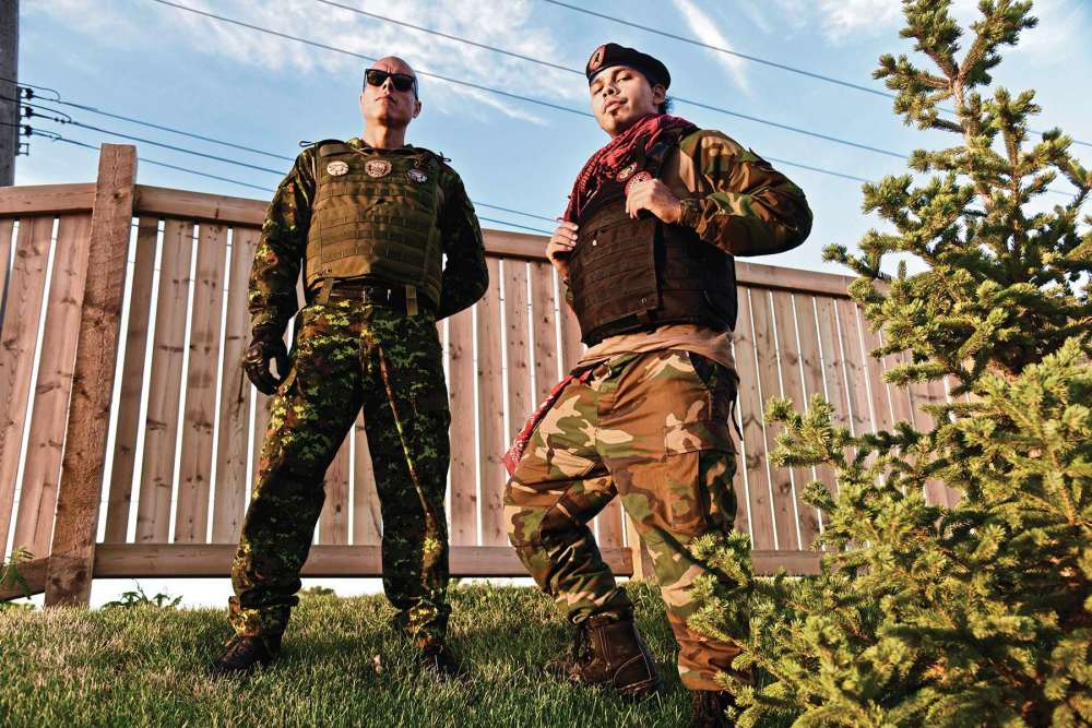 Photo by Doug Kretchmer
Colin Nabess (left) and Trey Delaronde are part of the First Nation Indigenous Warriors watchdog group.