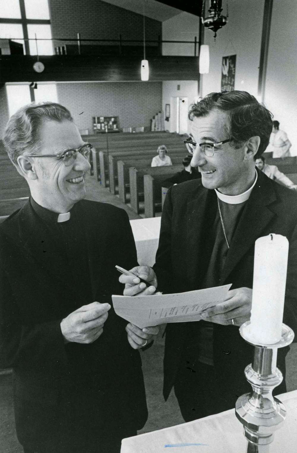 Supplied photo
A photograph, taken June 17, 1971, of Lutheran Minister Dr. Otto Olson (left) and Anglican Bishop Barry Valentine standing with each other inside St. Bedes Anglican Church.