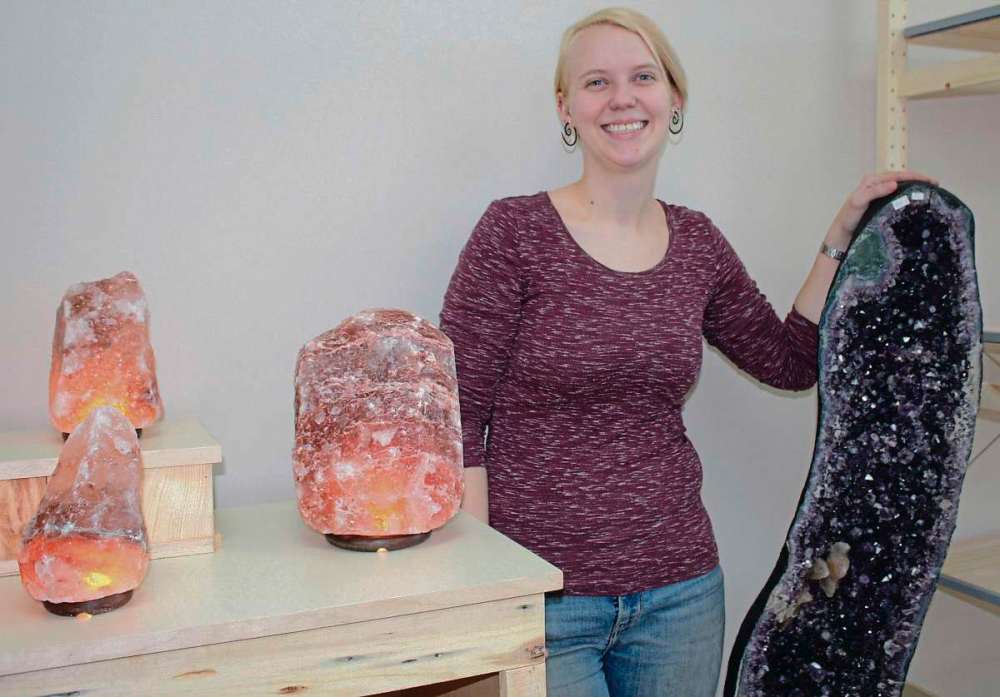 Herald
Tegan Jacobs shows off some of the salt lamps (left) and a geode at Jacobs Trading Ye Olde Rock Shop, which just opened up a Winnipeg store at 1600 Regent Ave. W.
