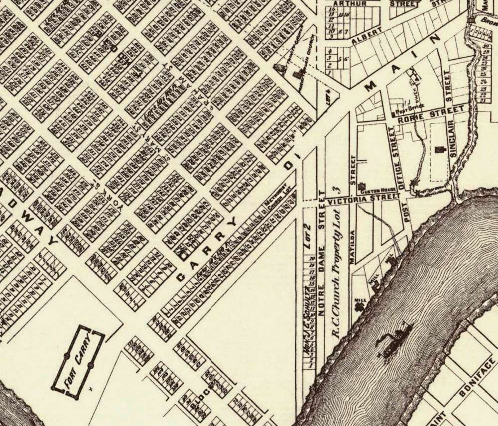 Supplied image
This 1874 map shows that the southern portion of what is now Main Street, heading toward Lower Fort Garry, was once know as Garry Street before being changed to Main Street South in 1879.