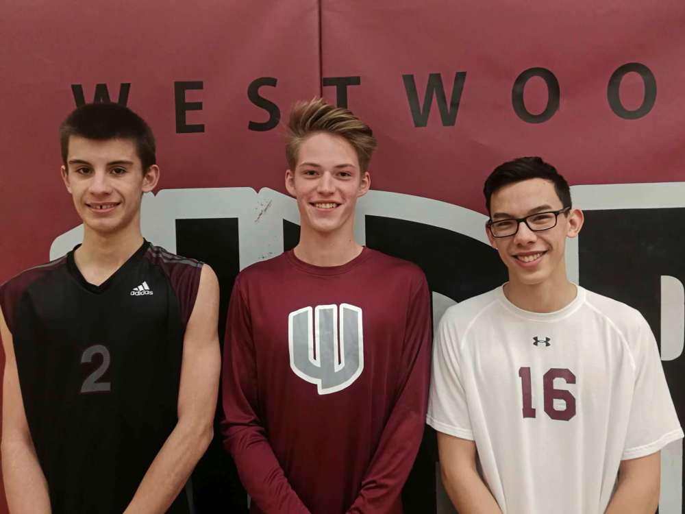 Supplied photo
Westwood Collegiate varsity volleyball players Josh Bond (left), Bentley Turner and Brayden Lee are also enrolled the school’s challenging International Baccalaureate program.