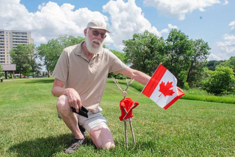Photo by Justin Luschinski
June 30, 2020 - Paul Leullier, kneeling next to one of his reindeer figures near Grace Hospital. Leullier put over 51 reindeer art pieces around Sturgeon Creek Park. (JUSTIN LUSCHINSKI/CANSTAR COMMUNITY NEWS/METRO)