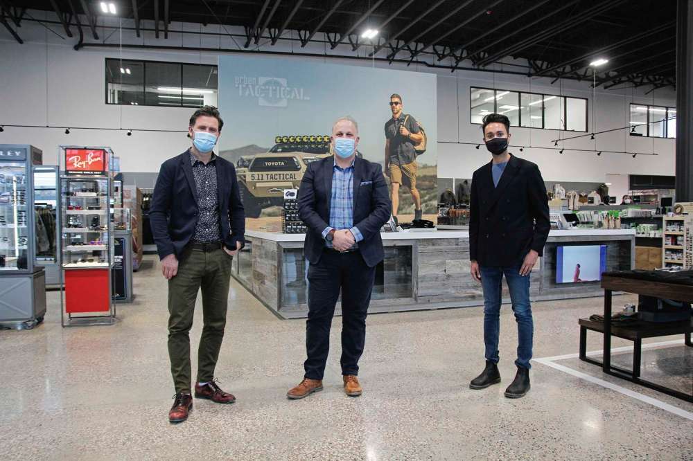 Photo by Katlyn Streilein
(From left) Paul Kochanski, director of sales; Geoff Gray, founder and CEO; and Jeeven Valel, marketing director, are seen in Urban Tactical's new store on Feb. 9.