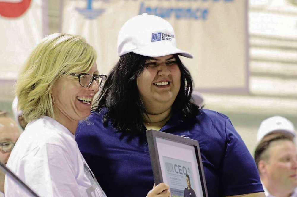 Photo by Ligia Braidotti
Youth CEO participant Shaylee Quill (right) will be working with Andrea Carlson, vice president of finance and corporate responsibility at Investors Group.