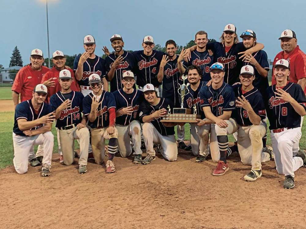 Supplied photo
On Aug. 16, the Elmwood Giants won a fourth consecutive Manitoba Junior Baseball League championship, the club’s sixth in eight years.
