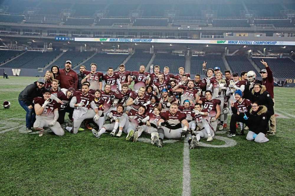 Supplied photo
The Transcona Nationals are repeat Manitoba Major Junior Football League champions after defeating St. Vital Mustangs 32-12 at Investors Group Field on Oct. 27.