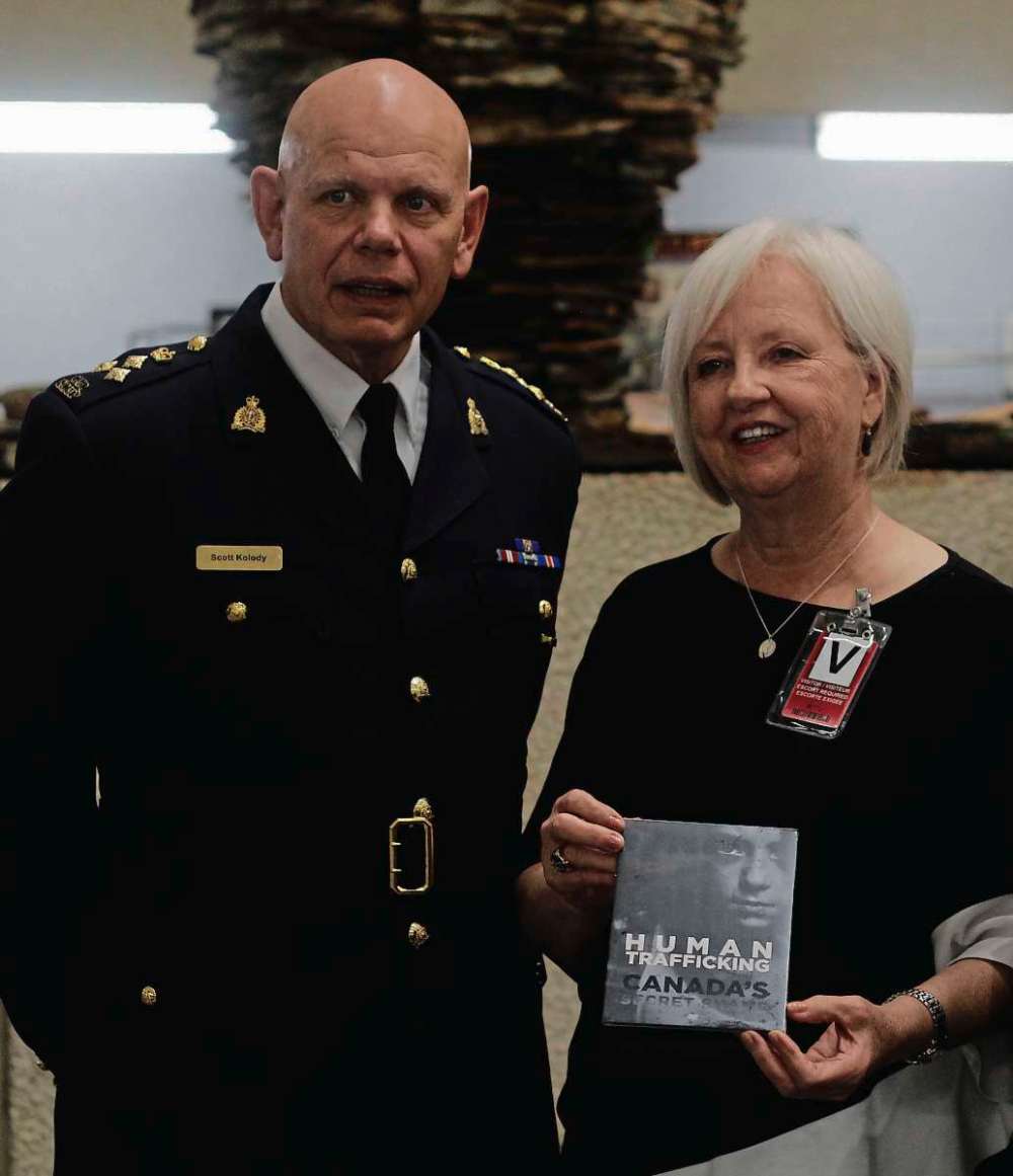 SUPPLIED PHOTO
Joy Smith (right) and RCMP Assistant Commissioner Scott Kolody, Commanding Officer “D” Division, at the premiere of Human Trafficking: Canada’s Secret Shame, D” Division RCMP Headquarters on Sept. 25, 2017. The film will be screened at the upcoming Real to Reel Film Festival between Feb. 23 and 25.