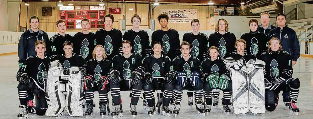 Supplied photo
This year’s Transcona Titans hockey team features 15 rookies, and zero Grade 12 players. As of Dec. 20, the team was in eighth place in the Winnipeg High School Hockey League’s Price Division with three wins, a tie, and an OT loss for 11 points. Back row, from left: Assistant coach Josh Boucher, Kian Chartrand, Riley Vander Aa, Alex Cochrane, Noah Rayner, Ian Lee, Scott Weland, Cyleigh Kejick, assistant coach Brad Becker, head coach Jamie McCreedy. Front row, from left: Josh Leefe, Austin Lafave, Evan Dmytrow, Stefan Danyluk, Brendan Tracy, Michael Sears, Dayson McCreedy, Connor Stewart, and Erik Nelson.