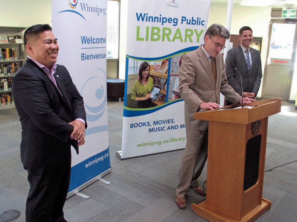 Simon Fuller
From left: Coun. Mike Pagtakhan (Point Douglas); Coun. Brian Mayes (St. Vital); and Mayor Brian Bowman. (SIMON FULLER/CANSTAR NEWS/THE LANCE)