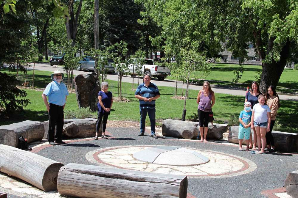 Photo by Sydney Hildebrandt
Members of the Kapabamayak Achaak Healing Forest planning group, from left: The Very Rev. Paul N. Johnson of St. John’s Cathedral; Judy Wasylycia-Leis, Kyle Mason, Val Vint, and Rachelle Carlisle with children Levi, Lacey, and Lexus.
