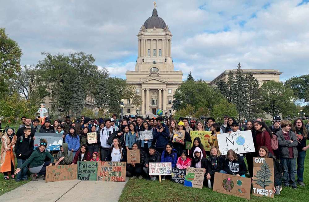 Supplied photo
Students at Seven Oaks Met School participated in the global climate strike in September at the Manitoba Legislative Building.