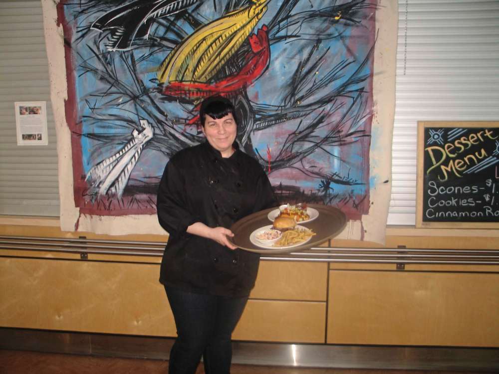 Tony Zerucha
Kelley Hyatt with two examples of comfort food that are popular with diners at Bison Berry Restaurant