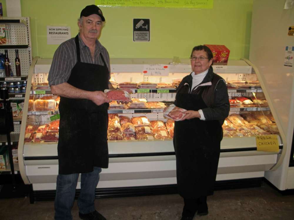 Tony Zerucha
Gilbert Kohlman (left) and Candace Irvine credit good supplier relationships and responsive service both locally and across Manitoba and Northwestern Ontario for the growing success of Neechi’s meat department, which now employs 10 people.
