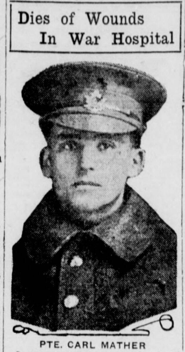Winnipeg Tribune archives
News of Carl Mather’s death in the First World War was published in the Winnipeg Tribune on Aug. 10, 1916.