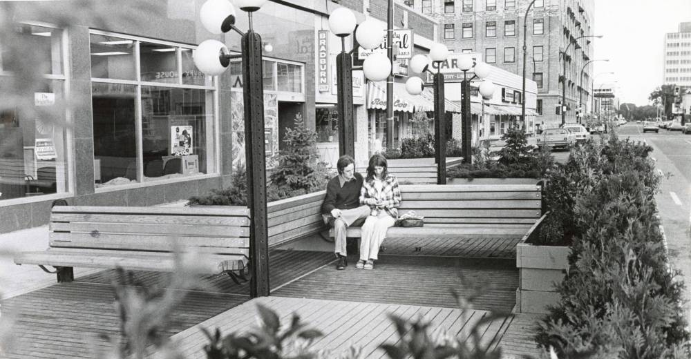 University of Manitoba Digital Collections / Jim Walker
                                A port-a-park On Kennedy Street at Portage Avenue on June 11, 1973.