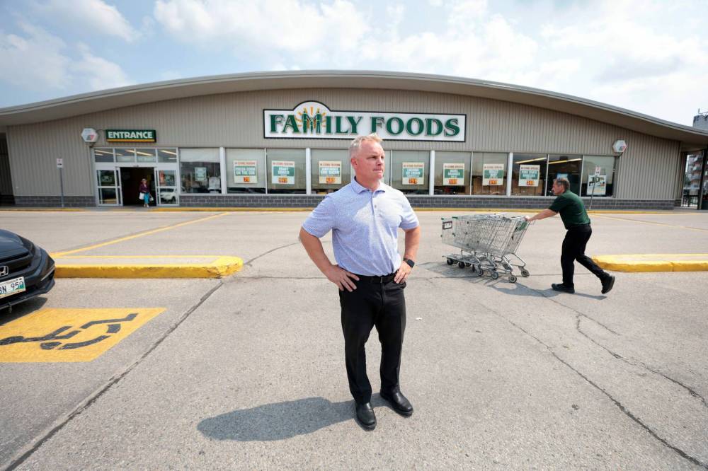 File photo
Scott Clement, owner of Dakota Family Foods at 1099 St Mary’s Rd, is pictured outside the store after announcing in July that it would soon close. Dakota Family Foods officially closed its doors last week.