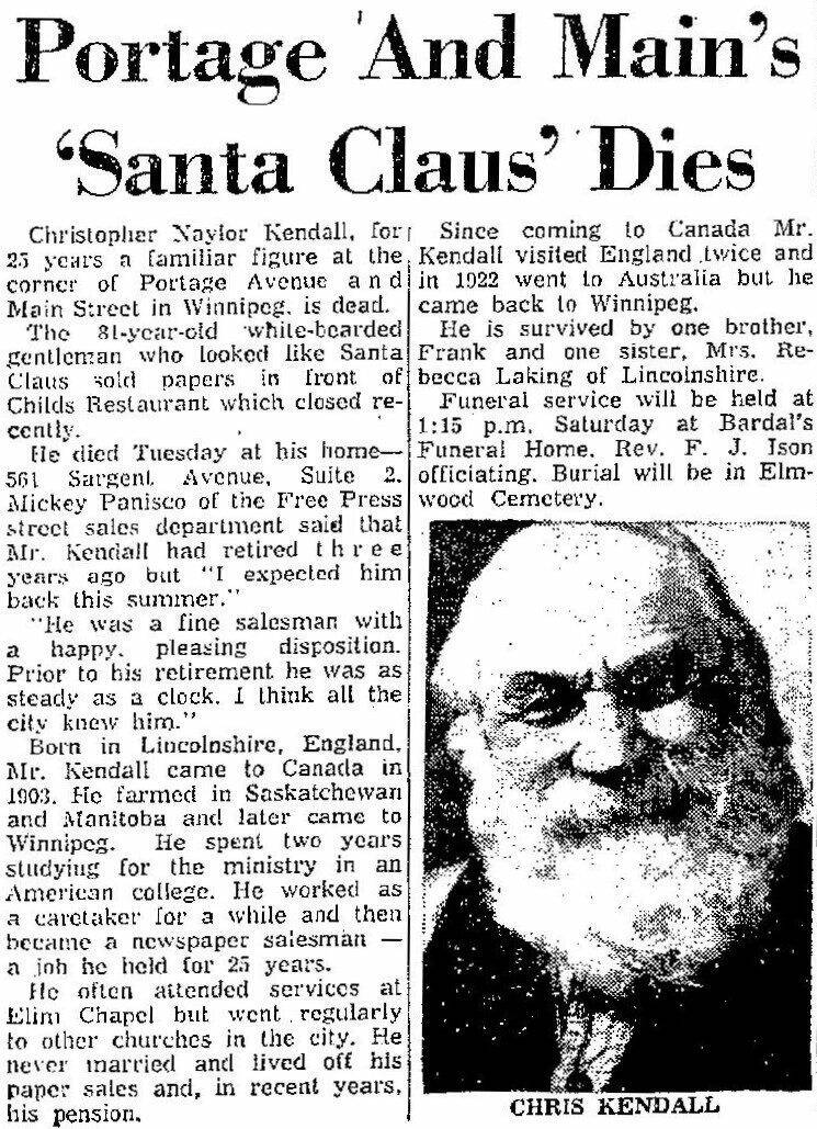 Winnipeg Free Press archives
Many in Winnipeg mourned Kendall when his death was announced in the Free Press on May 4, 1960.