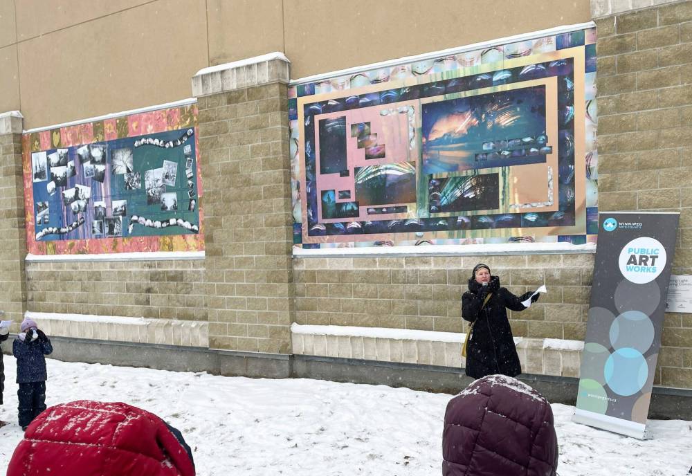 Photo by John Kendle
Tamara Rae Biebrich, public art manager of the Winnipeg Arts Council, speaks at the unveiling of Gathering Light, Capturing Community on Dec. 1 at the Isaac Brock site of Valour Community Centre.