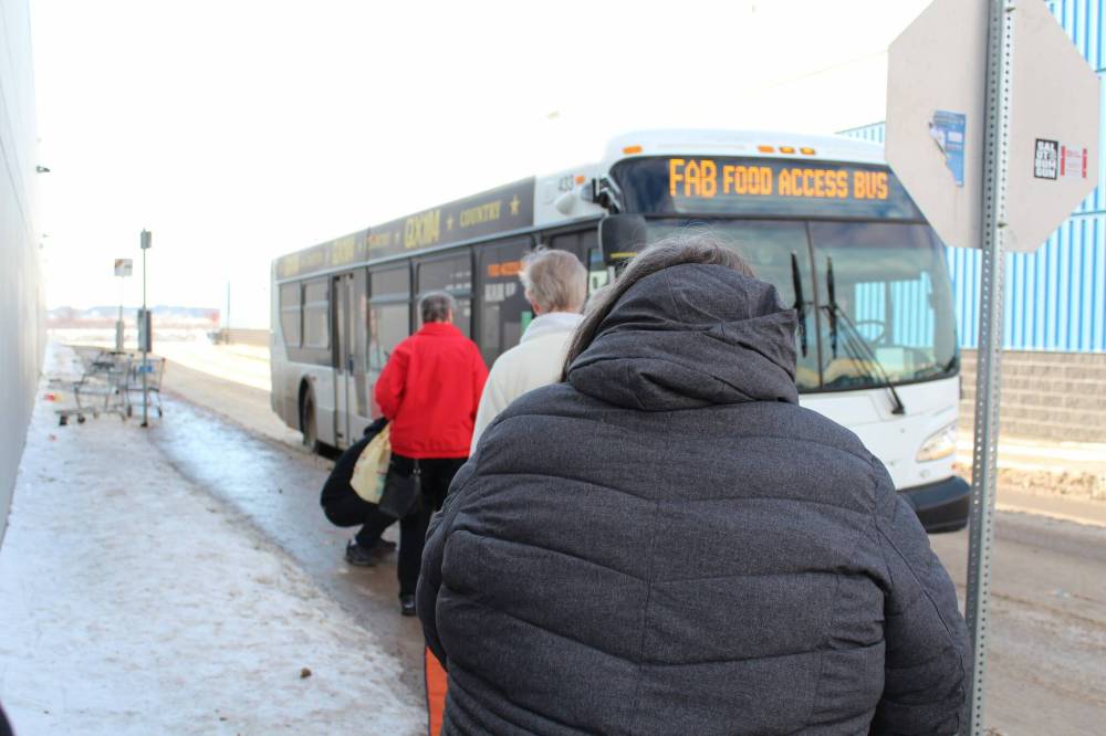 Supplied photo
On Jan. 30, the Food Access Bus, organized by the Chalmers Neighbourhood Renewal Corporation, made two round trips through northeast Winnipeg, bringing seniors to the Walmart and Real Canadian Superstores on Regent Avenue to get groceries on a chartered Winnipeg Transit bus.