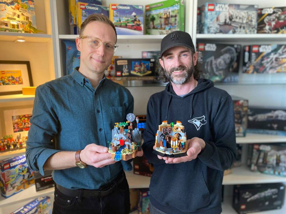 Photo by Sheldon Birnie
(From left) Jason Poturica and Justin Durkin are the proprietors of Little Brick Market, a new and used LEGO store that just opened on the second floor of House of Local (680 Watt St.). The duo hopes not only to supply the local LEGO community, but to help build it up, as well.