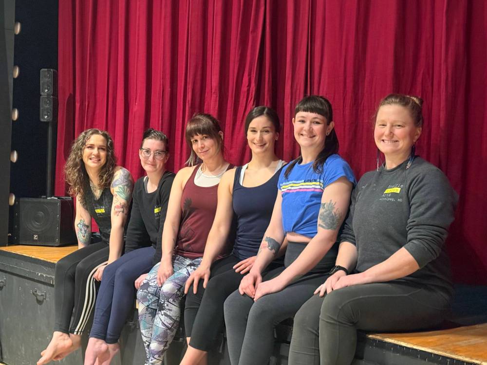 Photo by Emma Honeybun
(From left) Venus Von, Hillary Flesher, Jamie Normand, Jessica Marsh, Becca Williamson, and Carla Cerceau make up Prairie Sky Circus, which will be holding its first show, Untamed: A Cirque Spectacular, on April 4 and 5 at the Centre culturel franco-manitobain.