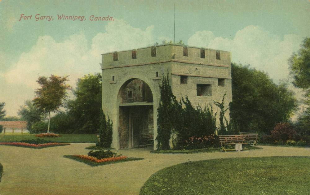 Source: Martin Berman Postcard Collection
A rear gate is all that remains of Upper Fort Garry. It was donated to the city in 1897 for use as a park.