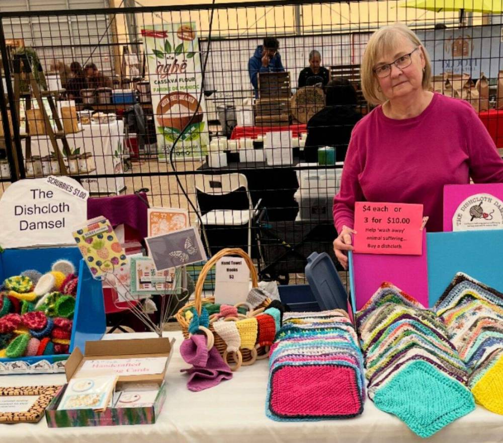 Supplied photo
Linda Toews, who runs The Dishcloth Damsel, raises money for pet charities by knitting and selling items, including dishcloths.
