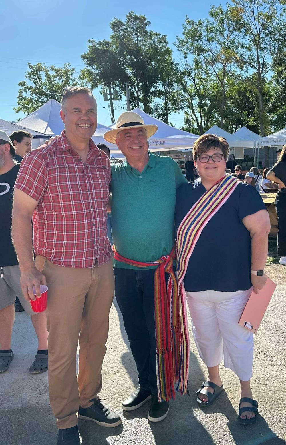 Supplied photo
Seine River MLA Billie Cross (right) with MMF Minister Andrew Carrier (centre) and fellow MLA for St. Boniface Robert Loiselle at the third Annual Métis Market Day at the St. Norbert Farmers Market.