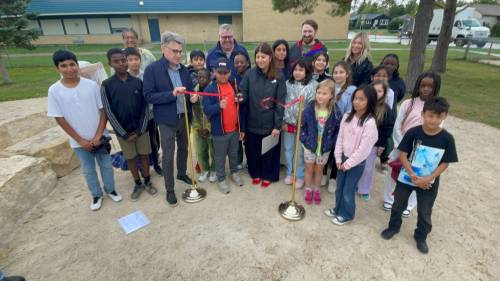 Supplied photo
                                On Sept. 19, students, staff and trustees from the Louis Riel School Division were joined by Coun. Brian Mayes (St. Vital) to dedicate a new outdoor classroom in St George Park (151 St George Rd.).