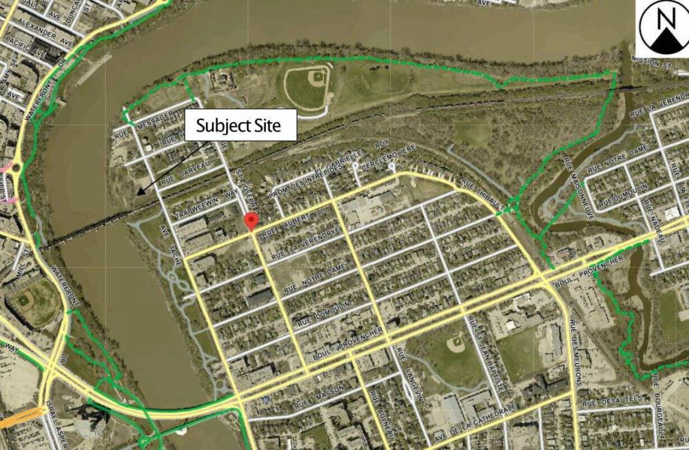 Supplied image
A proposal to build a 65-unit accessible multifamily development, with 20 affordable units, and a large park cleared its first hurdle on Oct. 1, when a subdivision and rezoning of land located on Taché Avenue, south of Rue Hébert, north of the CNR line, and east of the Red River was approved by the Riel community committee.