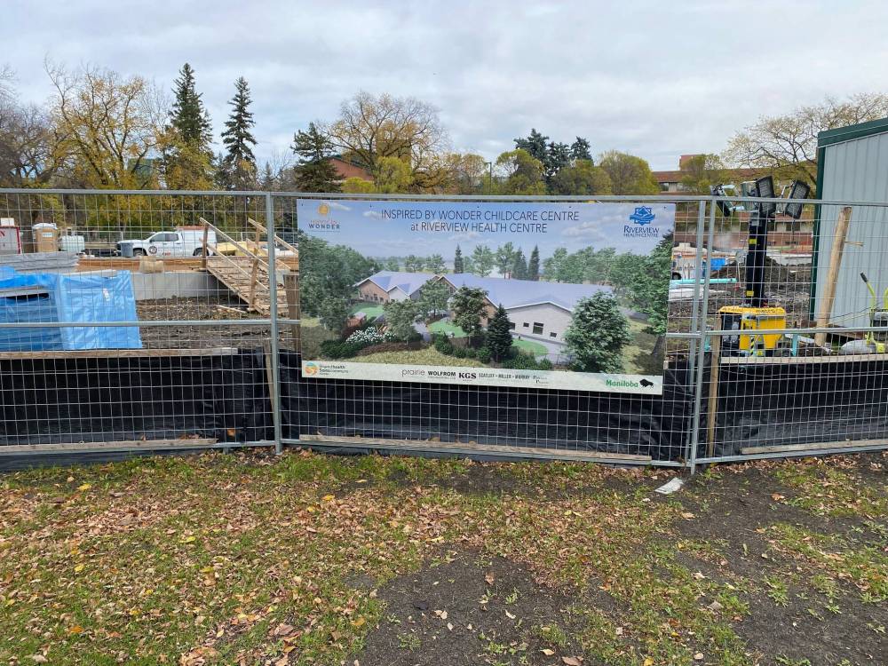 Photo by Sheldon Birnie
                                Construction is underway on a new child care facility at Riverview Health Centre. Once complete, the centre will have space for up to 80 children.