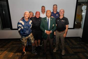Free Press file photo
                                Some of the inductees of the Manitoba Sports Hall of Fame’s class of 2025 gathered at the July press announcing their induction. (From left) John Baillie (Lucania FC), Michael Nardiello (Lucania), Troy Westwood, Rob Albo (Lucania), Gary Solar, Russ Paddock, and Glen Bergeron.