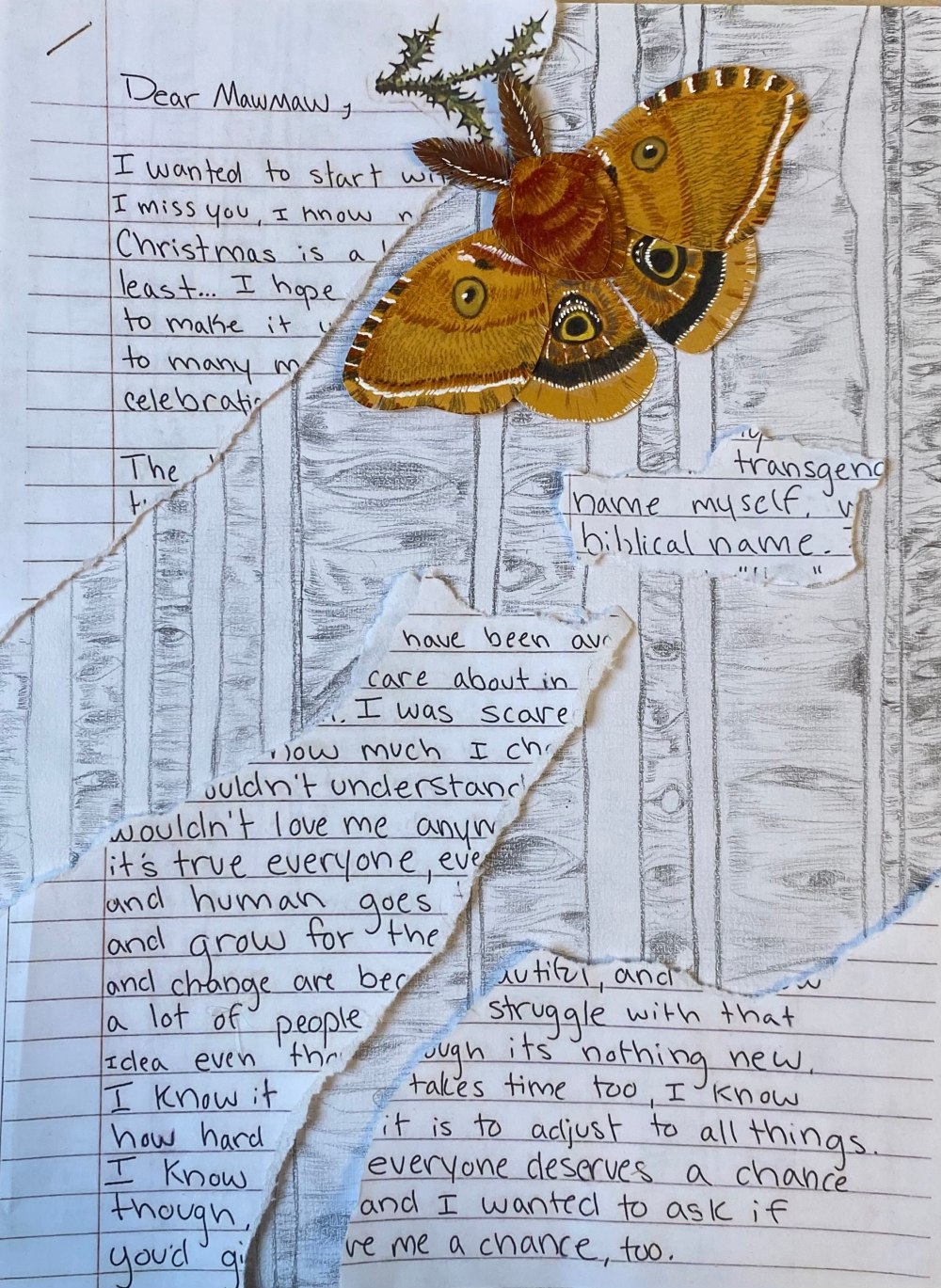 Photo supplied by Luca Templin
Mikey Templin, a local poet, submitted a moth-inspired poem and art piece for In the Moths, now available at Thyme Cafe and Books (268 Tache Ave.).
