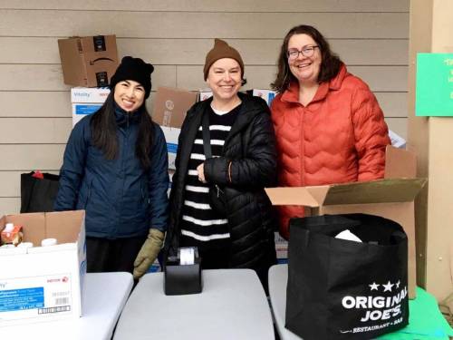 Supplied photo by Grace Sheppard
                                (From left) Melina Chow, Melissa Bowman Wilson and Larissa Skakum Boning are three of the four founders and organizers of the Wolseley Miracle food drive.