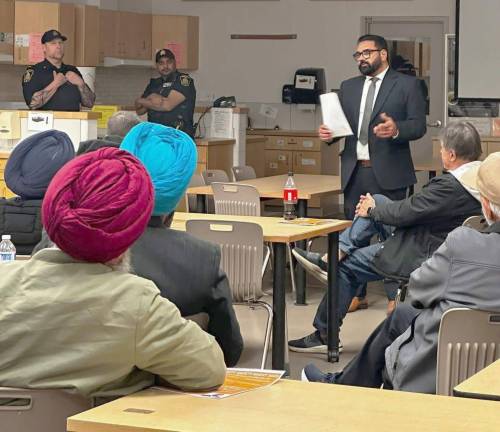 Supplied photo
                                Maples MLA Mintu Sandhu hosted a community safety night at Amber Trails Community School in October.