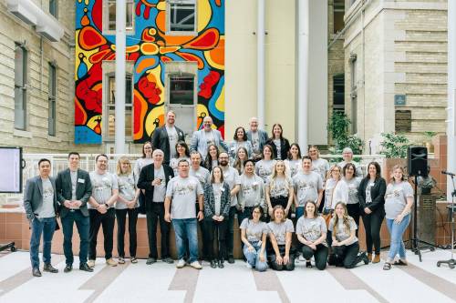 Supplied photo
                                In May 2025, the staff of ft3 Architecture Landscape Interior Design gathered in the atrium of the Brodie Centre on the U of M&rsquo;s downtown campus to celebrate the firm&rsquo;s 50th anniversary.