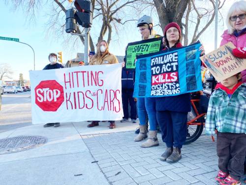 File photo
                                On Nov. 13, nearly 100 demonstrators showed up at Brandon Avenue and Osborne Street in support of safer streets after a 10-year-old boy was struck by a car at that intersection week earlier.