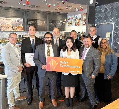 Supplied photo
                                Fort Richmond MLA Jennifer Chen joined business owners, industry association representatives and cabinet ministers at Coffee Culture on Pembina Highway to announce Manitoba&rsquo;s business security rebate program.