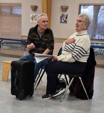 FacebookCast members rehearse for the Shoestring Players&rsquo; upcoming production of Carol Shields&rsquo; Departures and Arrivals.