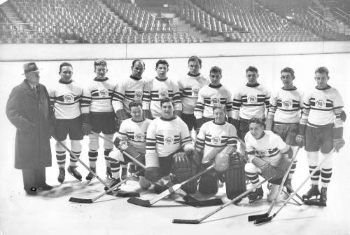 puckstruck.com
                                The Great Britain team which won the gold medal in hockey at the 1936 Winter Olympics in Garmisch-Partenkirchen, Germany. Winnipeg-raised goalie Jimmy Foster, the team&rsquo;s undisputed star, is second from right in the front row.