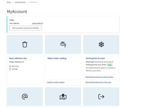 File photo
                                At MyAccount, you&rsquo;ll find your recycling and garbage collection days, as well as information about snow clearing zones, parking bans, and insect control, among other things.